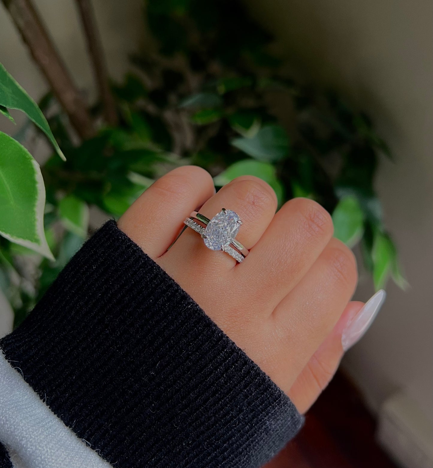 Silver Plain Band Oval Solitaire Ring