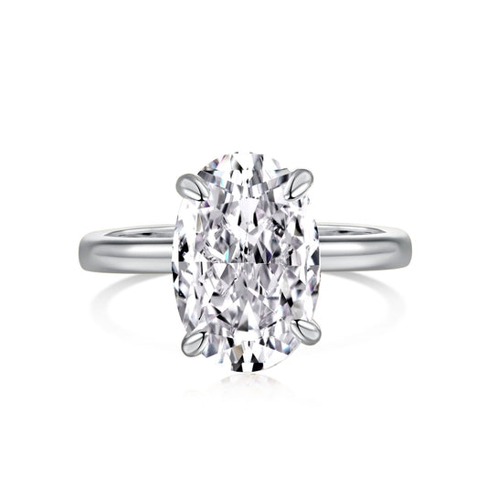 Silver Plain Band Oval Solitaire Ring