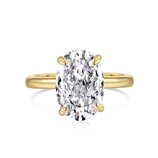 Gold Plain Band Oval Solitaire Ring